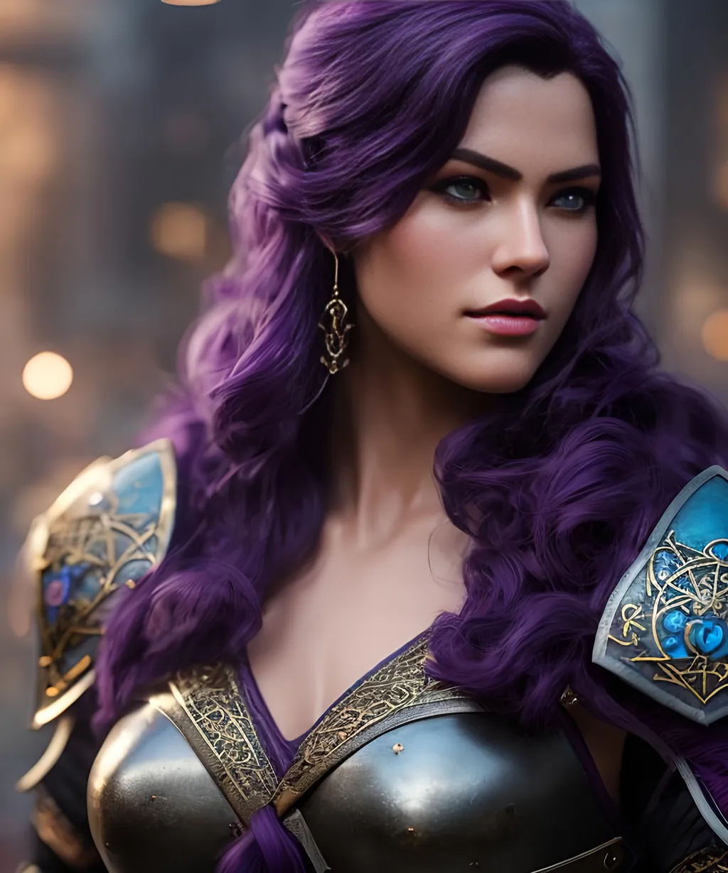 Prompt: she has dark purple hair, create most beautiful fictional female viking warrior, dark purple hair, light blue eyes, battle gear, full armor, extremely detailed environment, detailed background, intricate, detailed skin, professionally color graded, photorealism, 8k, moody lighting