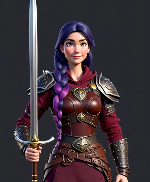 Prompt: <mymodel>CGI Animation, digital art, 20-year-old-old viking woman with violet eyes, Dark red Long sleeve shirt, skirt with dragon teeth on it, wears the snow wraith hood, ((dark dark blue hair with teal, pink and purple streaks)), fighting against another viking warrior in a sword battle with Annabeth who has purple hair with black and gold armor in the training ring, subtle smile, unreal engine 8k octane, 3d lighting, close up camera shot on the face, full armor
