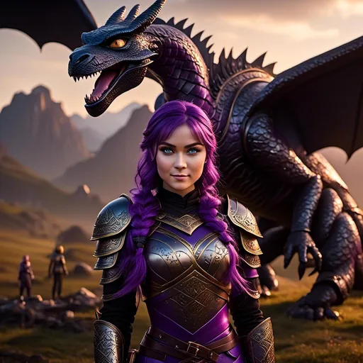 Prompt: Photo of <mymodel> standing next to her black razorwhip dragon from "How to Train Your Dragon"