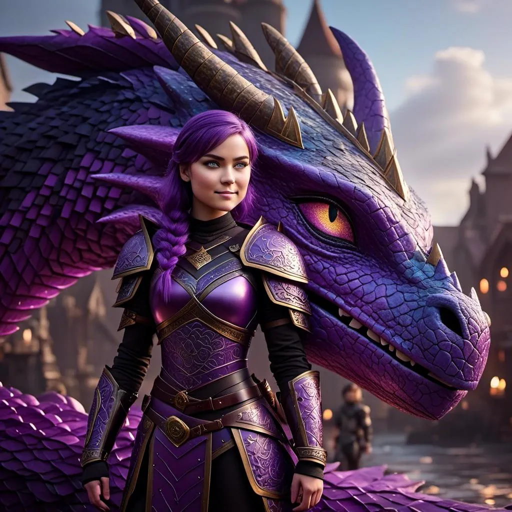 Prompt: Photo of <mymodel> standing next to her stormcutter dragon from "How to Train Your Dragon"