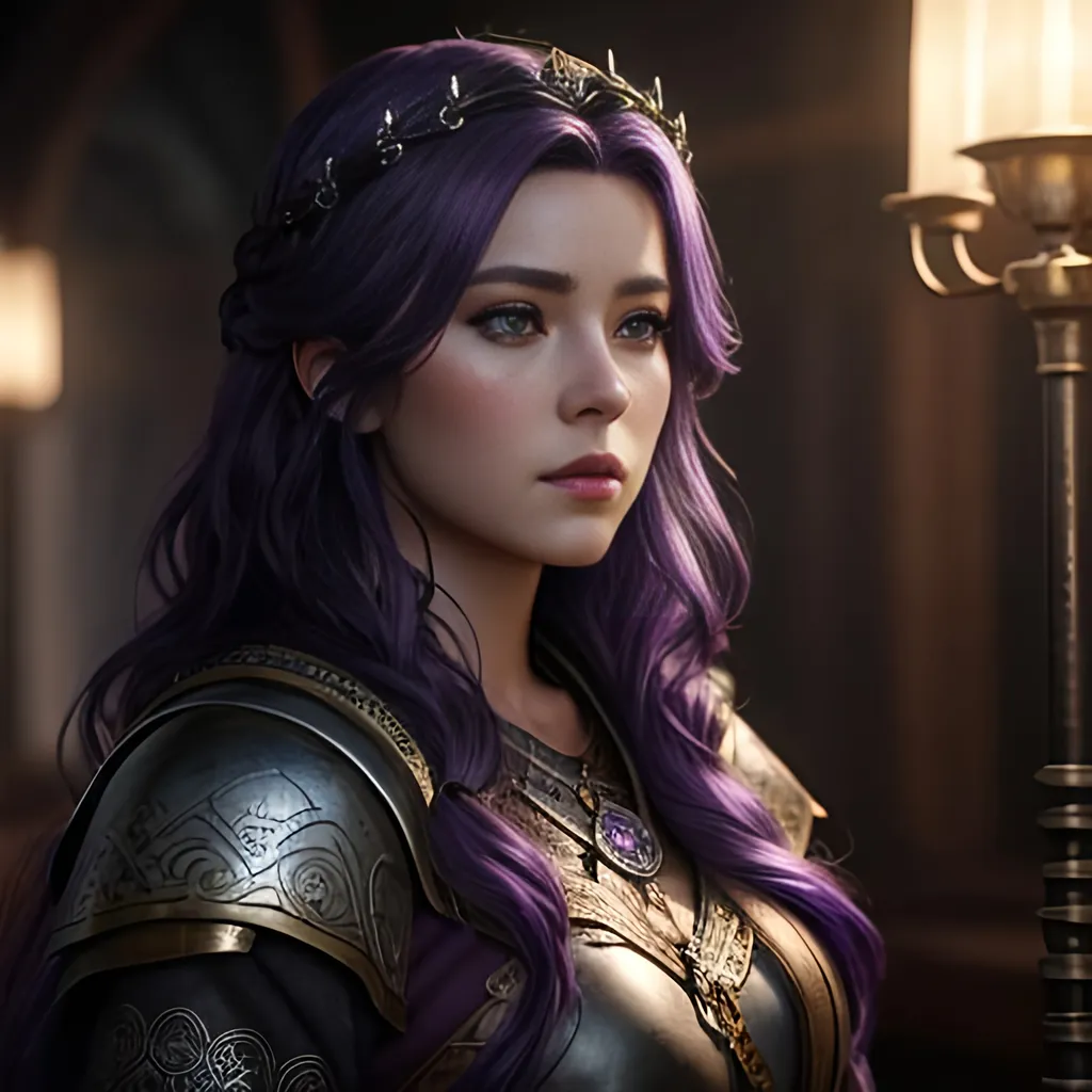 Prompt: create most beautiful fictional female viking princess with dark purple hair, another beautiful fictional female but with black hair, extremely detailed environment, detailed background, intricate, detailed skin, professionally color graded, photorealism, 8k, moody lighting