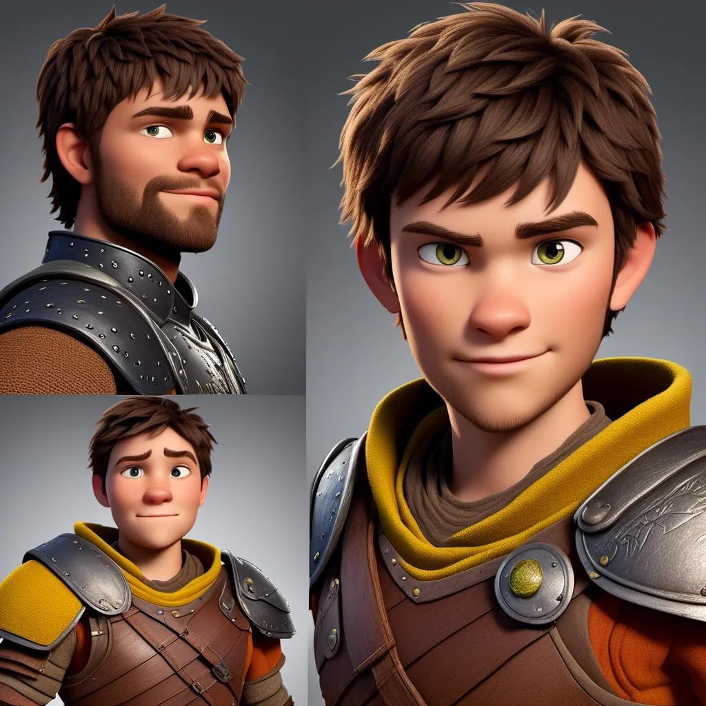 Prompt: <mymodel>Animated CGI style of a fierce 24-year-old Caucasian Viking with dark hair, light body build, intense gaze, realistic (yellow light armor) with highlights of orange textures, high quality, CGI, realistic, intense gaze, viking, male, Caucasian, detailed facial features, highres, professional, intense lighting