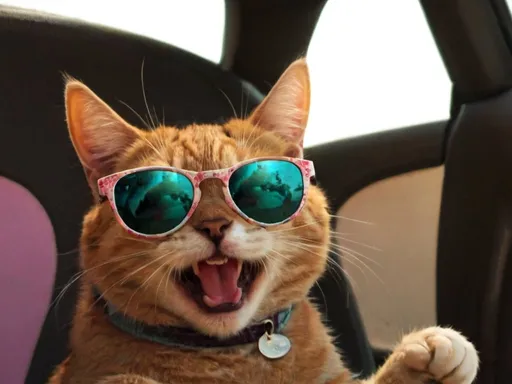 Prompt: A cat with sunglasses, whimsical, laughing