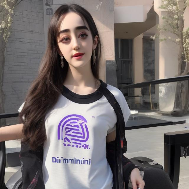 Prompt: dilraba dilmurat wearing a shirt says "Rivo Music"