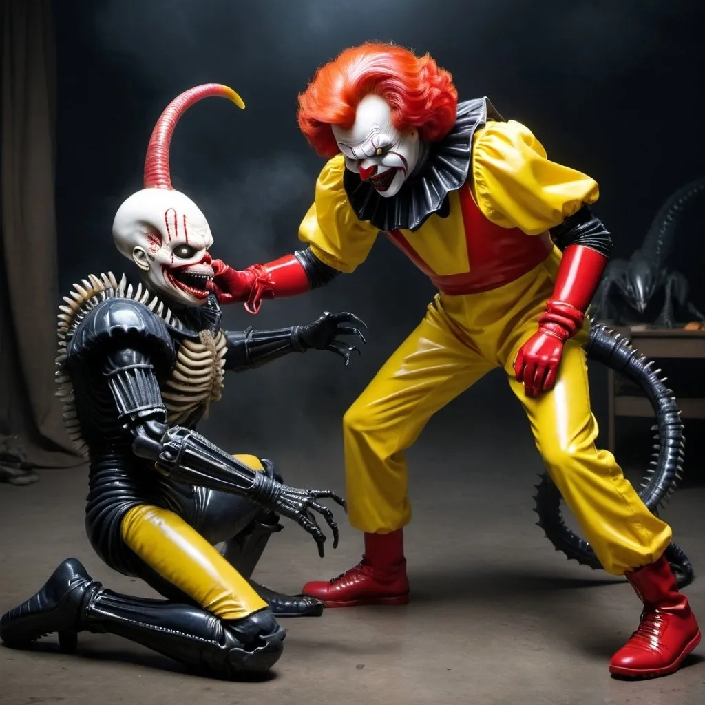 Prompt: ronald mcdonald fights the xenomorph