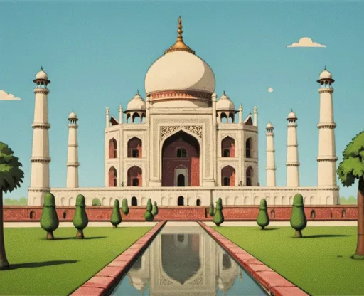 Prompt: 1930s rubberhose style illustration of the Taj Mahal