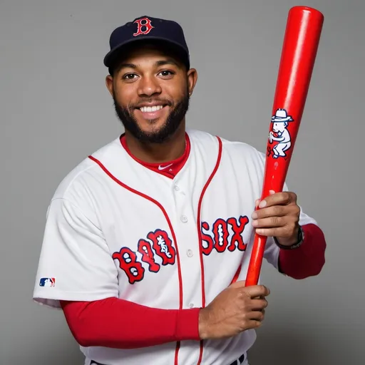 Prompt: Boston Red Sox player holding a Keith haring painted baseball bat