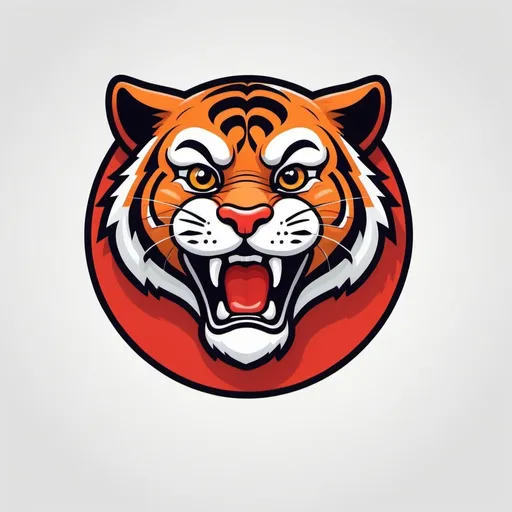 Prompt: (vector flat logo of a stylized cartoon tiger mascot), simple lines, cute cartoon illustration, high contrast, prominent red and black colors, clean design, white backdrop, playful and energetic vibe, whimsical character composition, bold outline, eye-catching design, professionally crafted, suitable for branding and marketing, ultra-detailed, modern aesthetic.