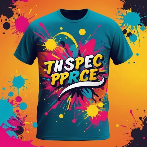 Prompt: Create a vibrant t-shirt design featuring a dynamic splash of colors, with abstract shapes and patterns blending seamlessly into each other. Overlay this with bold, playful text that stands out against the colorful background. The text should be eye-catching and stylish, perhaps using a modern, graffiti-inspired font. Aim for a design that is energetic and lively, perfect for making a statement.