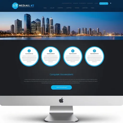 Prompt: Make a website for IT company for us based using color it based corporate regular text using mentioning everything which is needed for website for clients add some good pictures for attractiveness clear text showing in picture 4k detailing color vibrance highlights add minor shadows on edges of columns using blue and white black colors for website homepage with complete coding by yourself