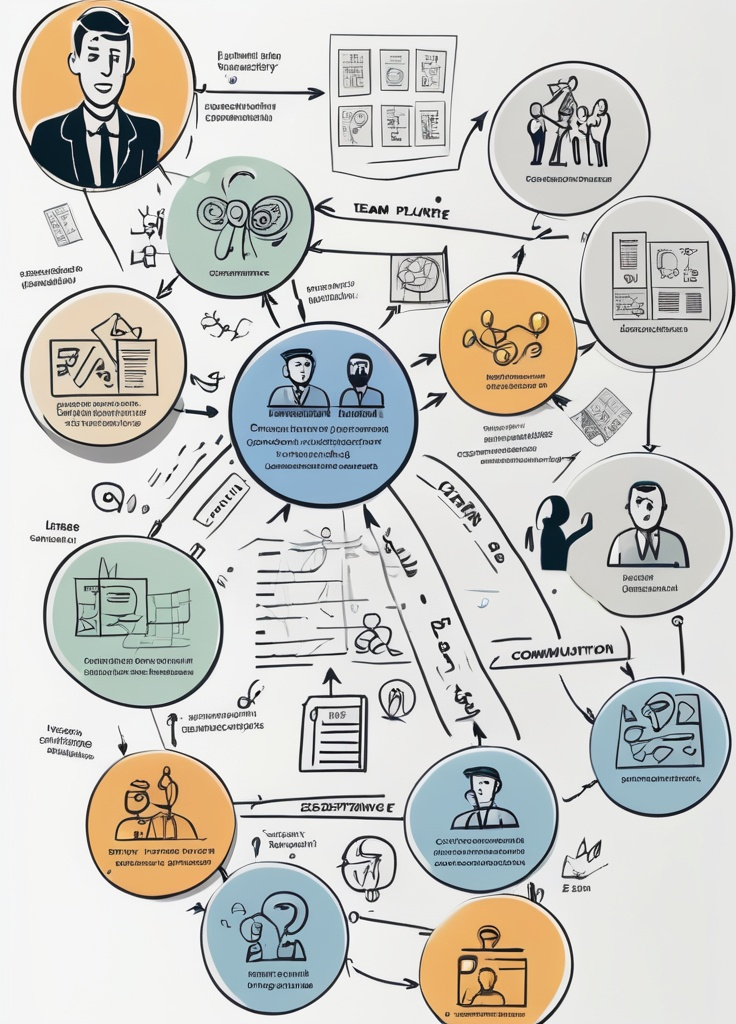 Prompt: a drawing of a business plan with a lot of things on it and a person standing in front of it, Art & Language, objective abstraction, detailed illustration, a wireframe diagram. according to this picture you need to generate a picture on the topic, plan, expectations, communication, roles of players in the team, presentation of participants