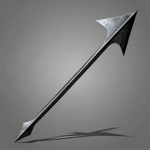 Prompt: make a single directional arrow with one sharp end and handle on the other end out of iron metal.  Make it look fierce like something the Headless Horseman would carry. Transparent background