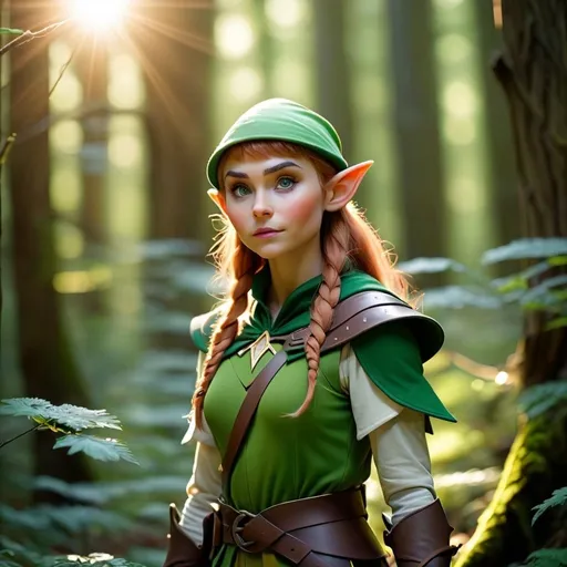 Prompt: real life Elf ranger in a mystical forest around sunlight