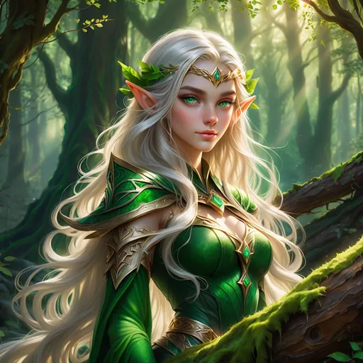 Prompt: Elf ranger in a mystical forest around sunlight
