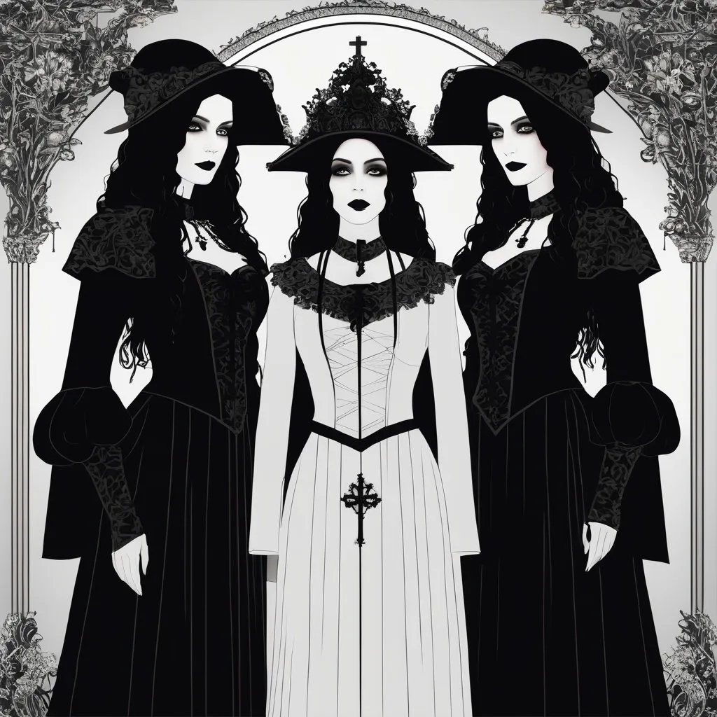 Prompt: the 3 fates, beautiful, goth horror