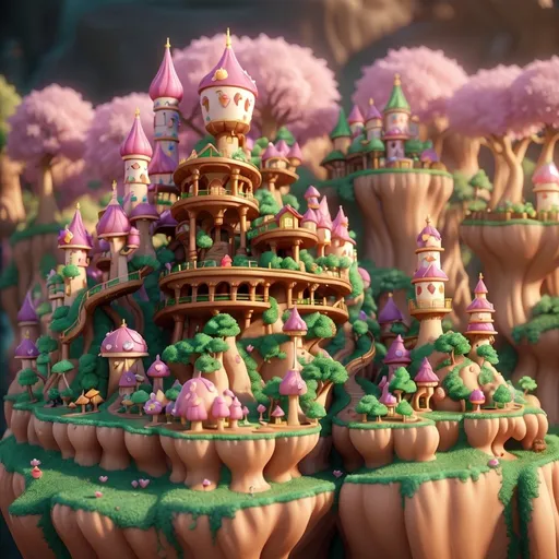 Prompt: 70 mm lens, cinematic shot, centered, perfect angle, a bright fantasy style hillside with large waterfalls stretching into the sky and large spires. The landscape is full of sakura trees, sweets and cakes (lollipop, whipped cream), celebration, fantasy, surreal, epic fantasy, dreamland}, tiny pink mushroom houses are in the landscape

vibrant color, volumetric lighting, dynamic lighting, depth of field, hard shadow, reflection, sharp focus,

photography, digital imaging, trending on artstation, 3D renders, unreal engine, HD, UHD, 64K, 128K, masterpiece, professional work.