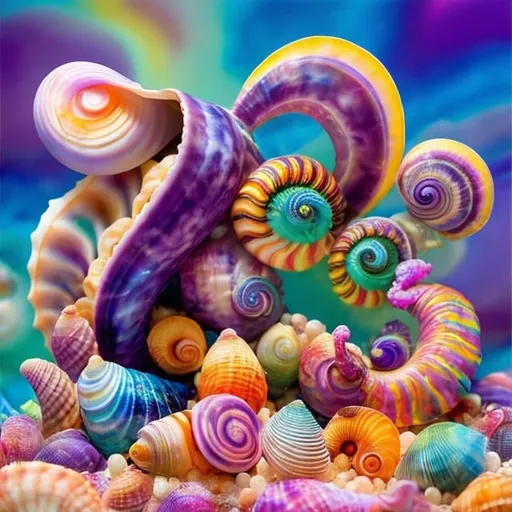 Prompt: Mollusk seashell diorama in the style of Lisa frank