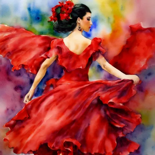 Prompt: flamenco dancer with watercolor background