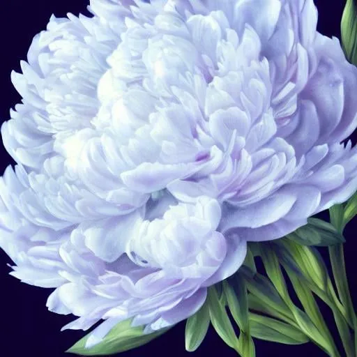 Prompt: Portrait of macro peonies with white and soft blue petals and with black background, perfect composition, hyperrealistic, super detailed, 8k, high quality, trending art, trending on artstation, sharp focus, studio photo, intricate details, highly detailed,