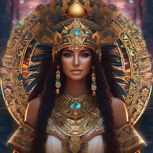 Prompt: (((Mayan goddess)))best quality, ultra-high resolution, 4K detailed CG, master piece,Xquic,waning moon goddess, woman,Mayan clothing,Mayan mythology,Mexico, aesthetics, Beautiful image, centered on the screen, glow, ultra realistic, digital painting