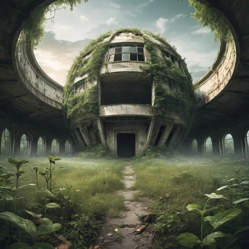 Prompt: image that show the abandoned human world cover with nature