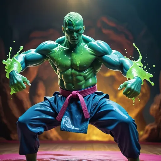 Prompt: Toned Slime martial artist with four arms