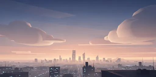 Prompt: parametric skybox, stylized city in distance