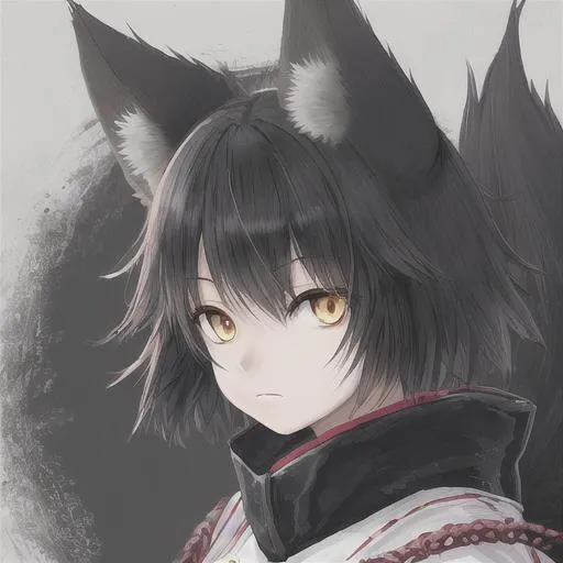 Prompt: kitsune girl black fox