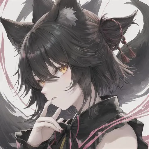 Prompt: kitsune girl black fox