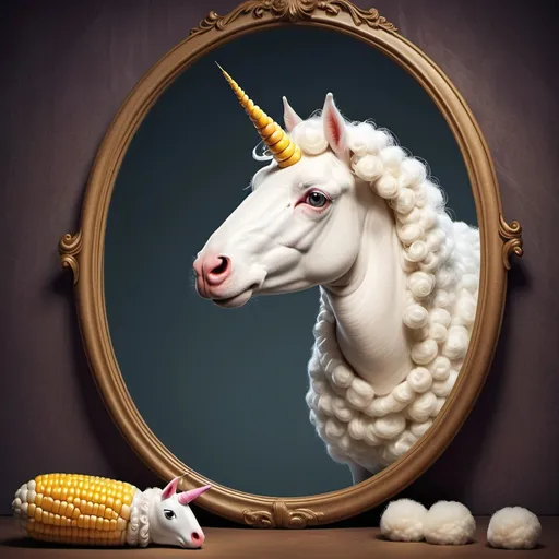 Prompt: once upon a time a unicorn ate a corn then went to sleep and turned into a sheep.
next morning the unicorn looked in the mirror and  saw herself in the mirror she was so sad , and scard too because it was very bad