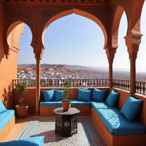 Prompt: Create a beautiful picture of best view terrace in Morocco