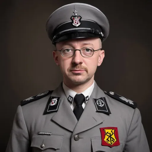 Prompt: Create a funny image with Heinrich Himmler wearing Harry Potter clothes with nazi insignia. Call it Heinrich Potter