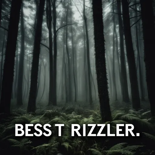 Prompt: do picture with dark forest and text best rizzler