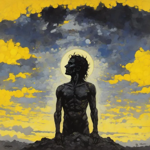 Prompt: <mymodel>man in peace, yellow sky
