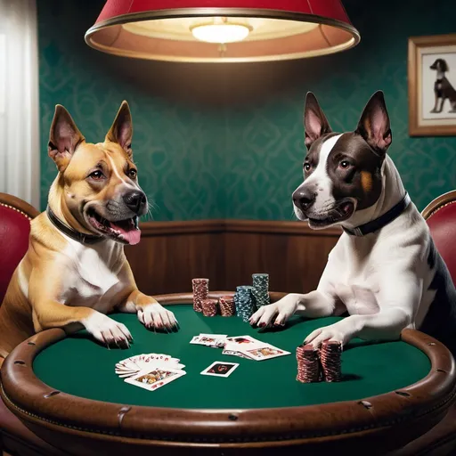 Prompt: two dogs playing poker

