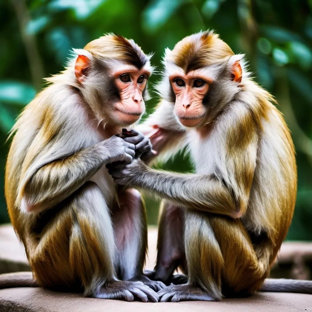 Prompt: realistic photo of two monkey grooming each other