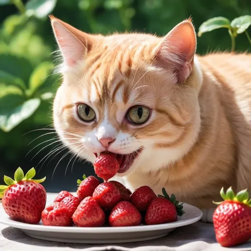 Prompt: anime cat eating a straberry

