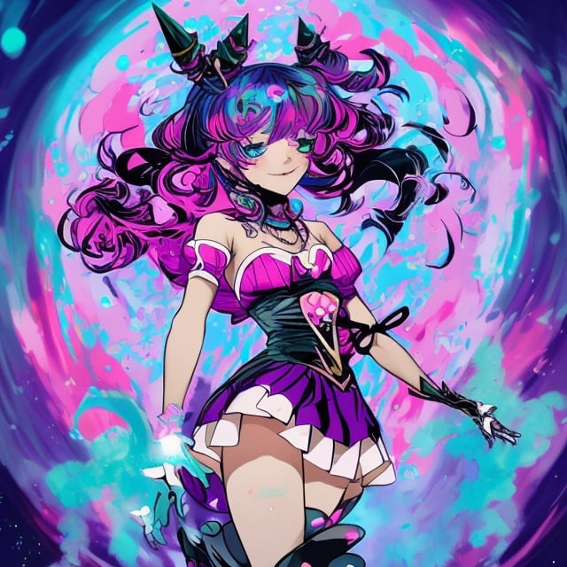 Prompt: an insane alluring magical girl that is very colorful