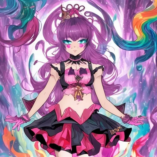 Prompt: an insane alluring magical girl that is very colorful