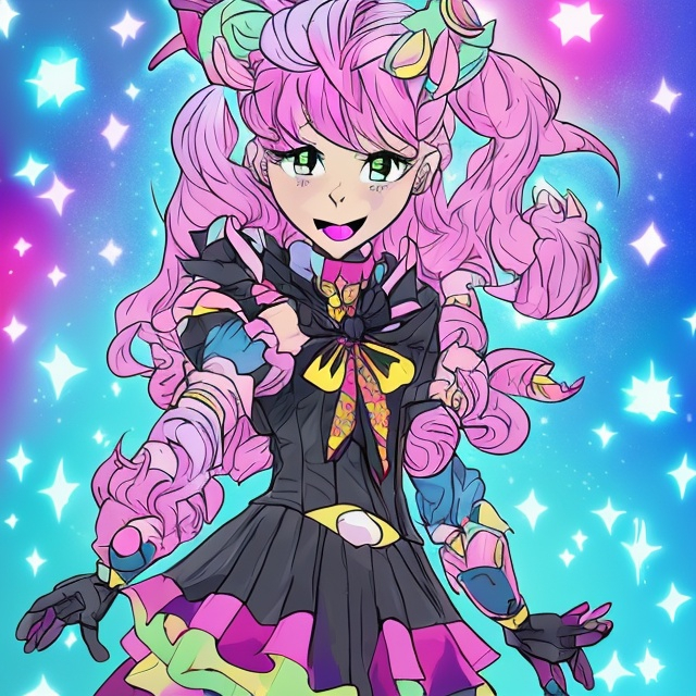 Prompt: a devious magical girl that is very colorful