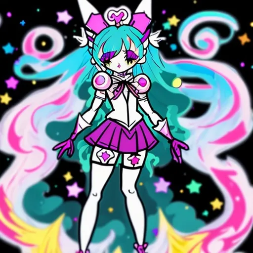 Prompt: a devious magical girl that is very colorful