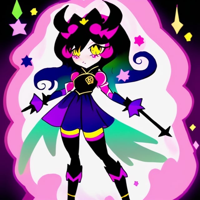 Prompt: a devious magical girl that is very colorful