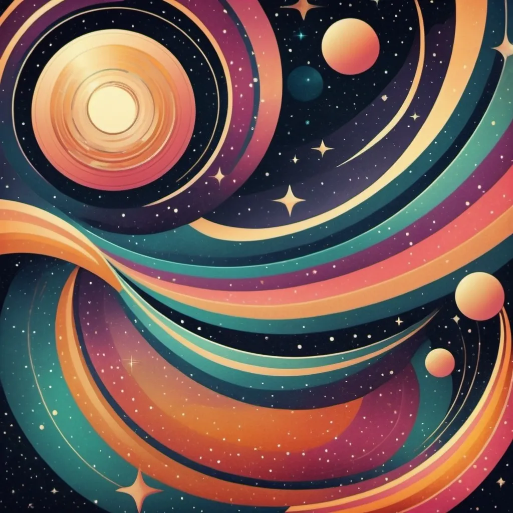 Prompt: galaxys and stars with a 60's art deco vibe
