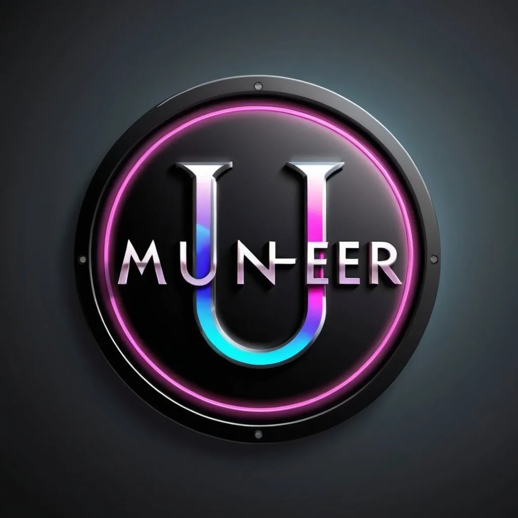 Prompt:  Illustration, ((realistic, photorealistic:1.37)) details, (Muneer beautiful logo design modern style), large logo, logo consists custom letters spelling out ((Muneer)), detailed stylized typography, colors match modern app interface palette, sleek metallic sheen, emphasizes professional quality, futuristic neon glow, mounted large metal plaque, studio lighting, smooth fine-tuned textures, sharp focus, digital print high resolution artwork, concept art