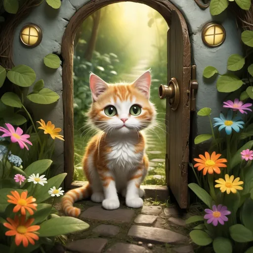 Prompt: Once upon a time, in a quiet village, there was a little cat named Whiskers who loved to explore. One day, Whiskers found a shiny key in the garden. Curious, she followed a hidden path until she reached an old, mysterious door. With a quick turn, she unlocked it, revealing a magical forest filled with talking animals and glowing flowers. Whiskers made many new friends and learned that kindness was the key to keeping the magic alive. Every day after, she returned to share stories, and the village grew brighter with her tales.