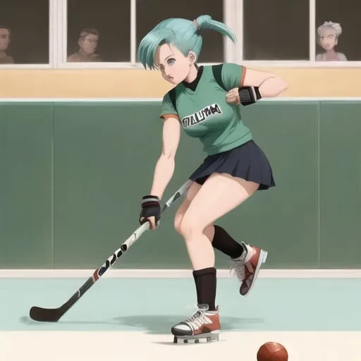 Prompt: Bulma playing hockey
