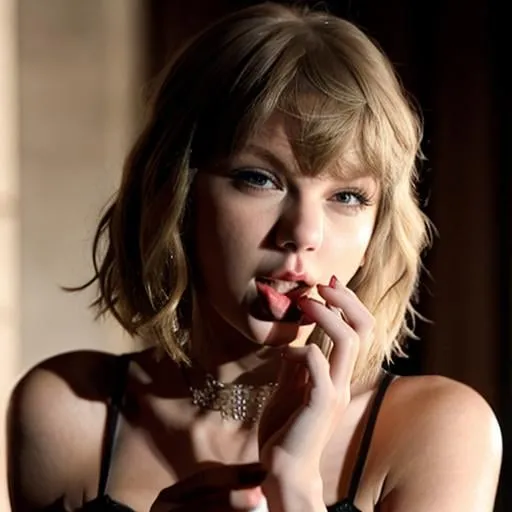 Prompt: Taylor Swift licking
 her finger

