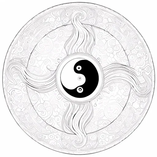 Prompt: Karma symbol with yin and yang overlay, digital art, detailed logo lines, high quality, digital painting, peaceful and serene, intricate details, balanced composition, yin yang, karma symbol, , digital art, high quality, intricate details, balanced composition, digital painting, harmonious colors, soft lighting, big white background,small logo