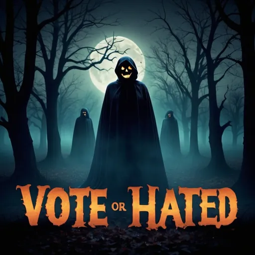 Prompt: (accurately spelled text "Vote or Be Haunted"), photorealistic, vibrant colors, dynamic composition, eerie atmosphere, (Merriweather font) in (serif italic), spooky yet elegant style, atmospheric background featuring ghostly silhouettes, stunning detail, high-definition quality, captivating visuals that engage and provoke thought, inviting and chilling ambiance combined.