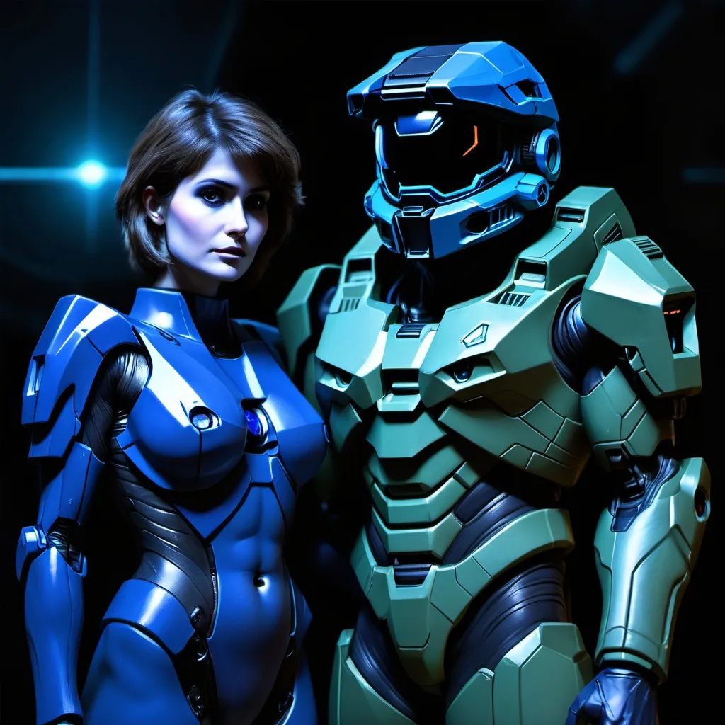 Prompt: 1980s Dark Fantasy halo master chief and cortana